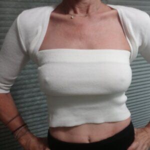 White Tube Crop Top with Shrug Sweater Set